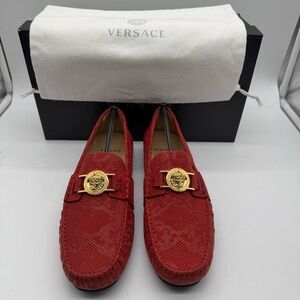 Versace Medusa Loafers Red Leather Driver Shoes Men EU 39 US 6